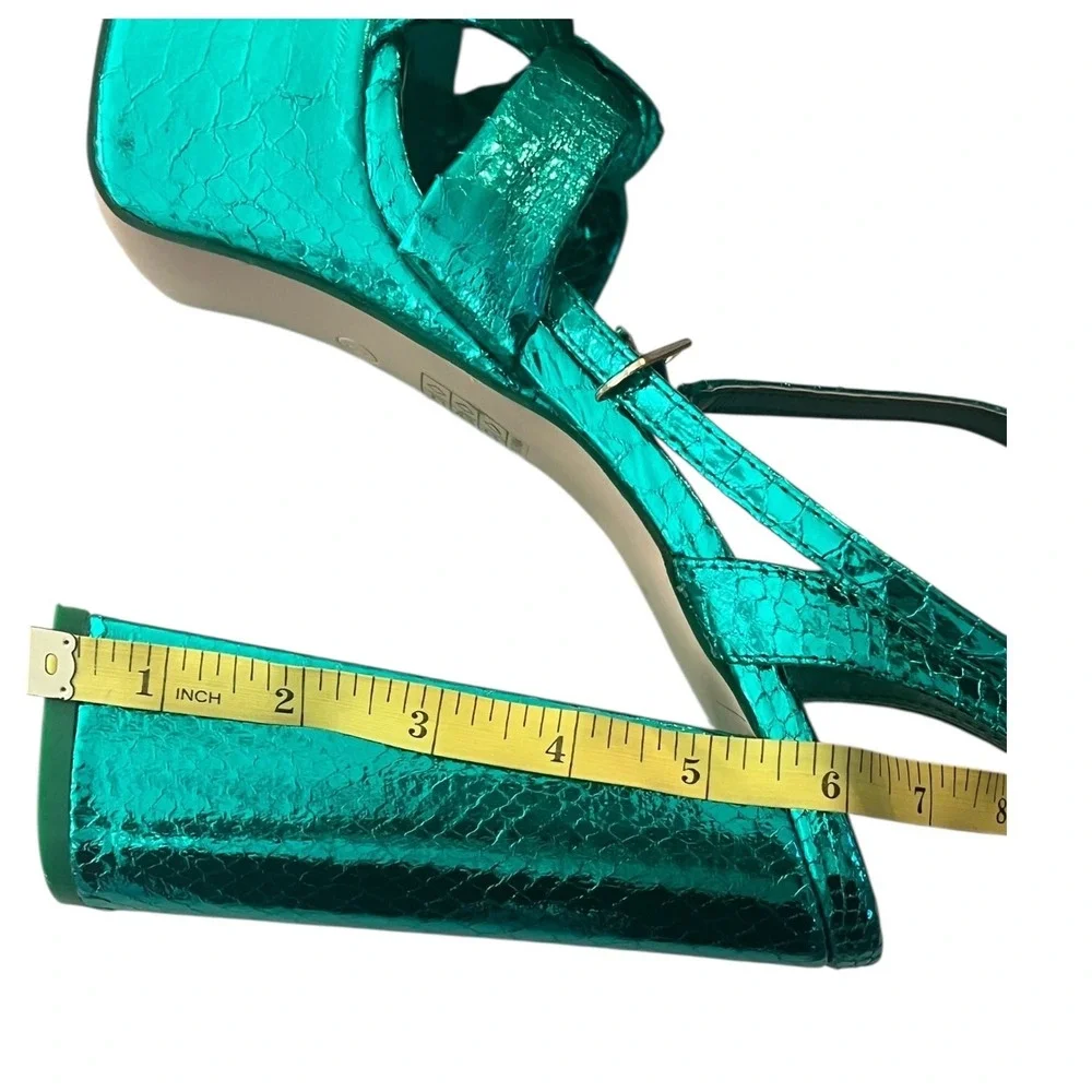 Public Desire x ASOS Leo Metallic Green Platform Heels Strappy Chunky Party Sz 9